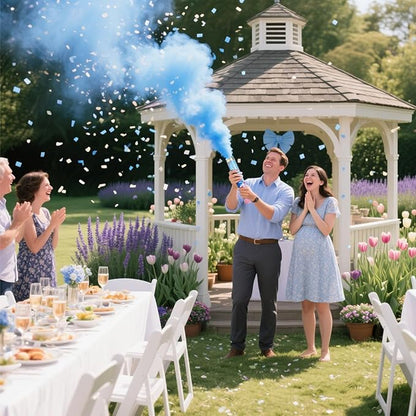 Previvo Gender Reveal Confetti Powder Cannon - 2 Pack Blue Baby Gender Reveal Poppers - 100% Biodegradable Powder Smoke - Baby Party Supplies