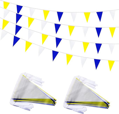 100 Feet 60 Pcs Yellow White and Blue Pennant Banner Flag String Hanging Triangle DIY Flag, Bunting Streamers Decoration for Grand Opening, Birthday, Wedding Celebration (Yellow White & Blue)