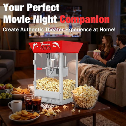 Commercial Popcorn Machine 12Oz with Warming Light, Makes 60 Cups, Theater Style Stainless Steel Popper with Tempered Glass - for Home Theater, Parties & Business, Red