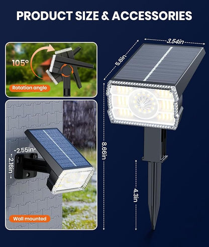 8-Pack Solar Lights Outdoor Waterproof IP67, 3 Color Modes (Warm/Cool White & Hybrid) with 3 Lighting Modes, 105° Adjustable Dusk to Dawn Solar Spotlights for Pathway/Garden/Yard Wall/Ground Lighting