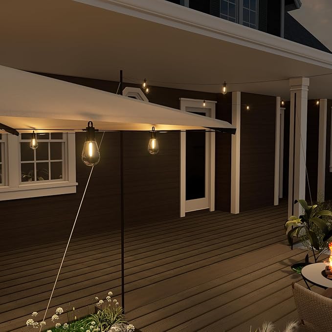 Outdoor String LED Patio Lights - 50FT, IP65 Waterproof Outside Patio Lights with 16 (15+1) S14 LED Bulbs for Bistros Backyard Gazebo Porch Party, 2700K Warm White, 131 Strands Connectable
