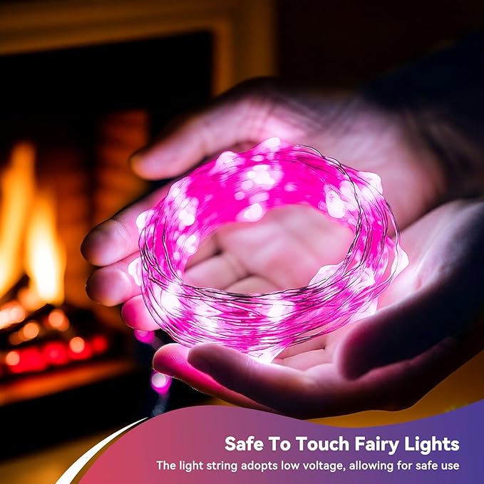4 Pack 240LED Christmas Fairy Lights Battery Operated - 20FT Twinkle Lights with 2 Lighting Modes Indoor Outdoor, Waterproof Led Fairy String Lights for Bedroom, Wedding, Dorm, DIY Decor, Pink