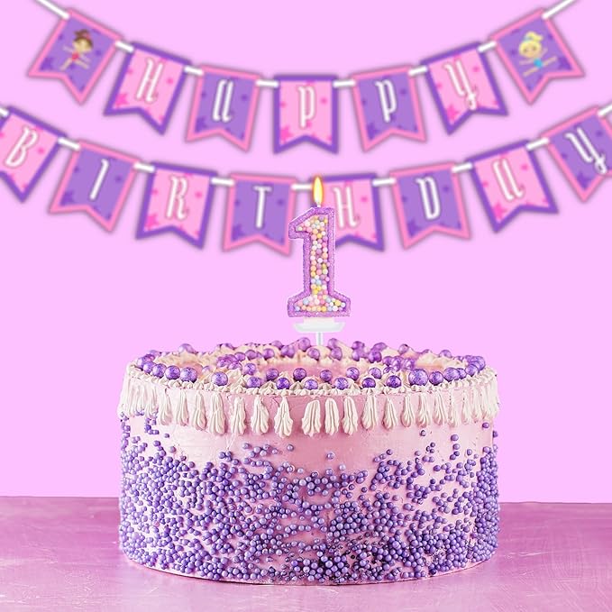 Birthday Candles - Number 1 Candle, Colorful Macaron Candles for Boys/Girls, Purple Party Decorations, Purple Cake Decorations