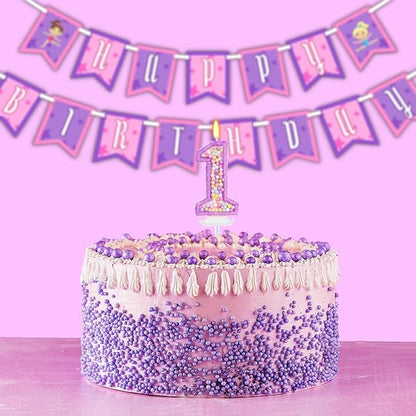 Birthday Candles - Number 1 Candle, Colorful Macaron Candles for Boys/Girls, Purple Party Decorations, Purple Cake Decorations