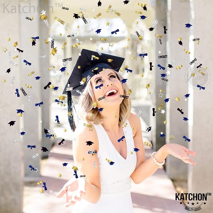 KatchOn, Congrats Grad Confetti 2025 - Pack of 1000 | Graduation Table Decorations 2025 | Grad Confetti Class of 2025,Navy Blue and Gold Graduation Decorations 2025
