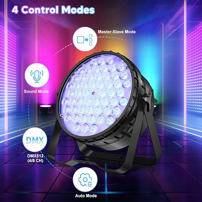 Big Dipper LED Stage Lights Par Lights 54X4W RGBW 4in1 Bright Lighting with High CRI Master-Slave DMX 512 Sound Activated Uplights for Event Concert Club Church 4 Pack