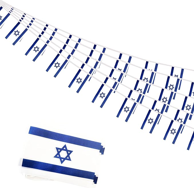 Israel Small String Flags, 50 Feet 38 Pcs Israeli Pennant Banner Bunting Flags, Patriotic Events, Independence Day, Country Festival, Commemoration, Decorations (Israel)