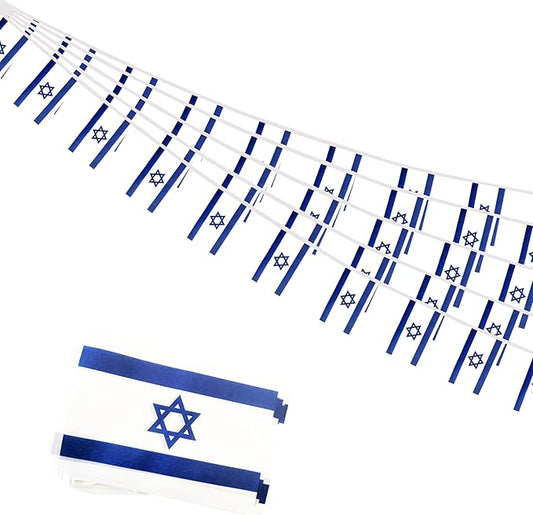 Israel Small String Flags, 50 Feet 38 Pcs Israeli Pennant Banner Bunting Flags, Patriotic Events, Independence Day, Country Festival, Commemoration, Decorations (Israel)