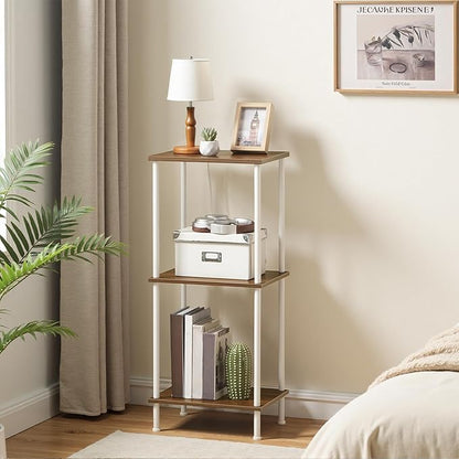 HOOBRO End Tables Set of 2, Small Side Table, Nightstand with 2-Layer Storage Shelves, Sofa Table for Small Spaces, Living Room, Bedroom, Stable Frame, Easy Assembly, Walnut and White WH09BZP201