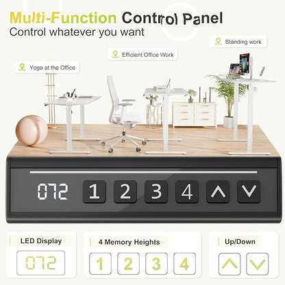 Furmax Electric Standing Desk, 40 x 24 Inches Sit Stand up Desk, Sit Stand Height Adjustable Home Office Desk with 4 Height Position Memory - with Splice Board (White, 40)