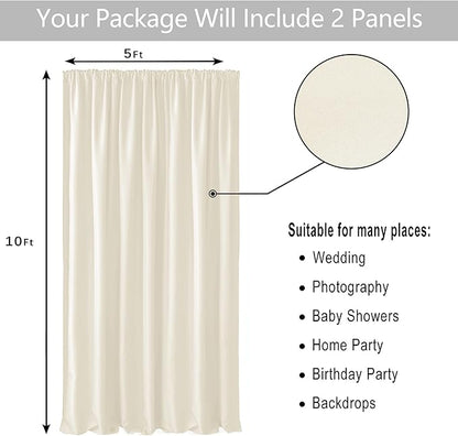 Hiasan Champagne Screen Backdrop Curtains for Parties, Polyester Photography Backdrop Drapes for Family Gatherings, Wedding Decorations, 5ftx10ft, Set of 2 Panels