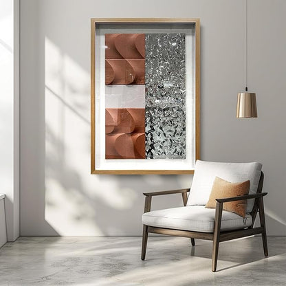 BrightA 3D Wood Wall Art Modern Style Sandstone Relief Painting Stainless Steel Water Ripple Painting Decorative Space Textural Art Office Wall Art 27.5"x39.4"