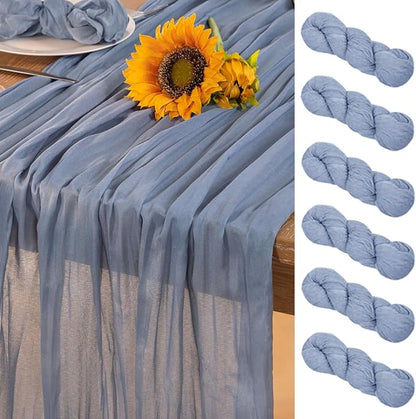 Dusty Blue Cheesecloth Table Runner 6 Pack Christmas Table Runners Boho Gauze 120 Inches Blue Table Decor for Xmas Holiday Season Parties Marine Weddings Bridal Baby Shower Birthday Party