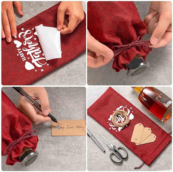 Homum 12Pcs Premium Burlap Wine Bags, Reusable Wine Bottle Bags for Weddings, Parties, Blind Tastings, Christmas, Birthdays, Housewarming, Home Storage (Red)