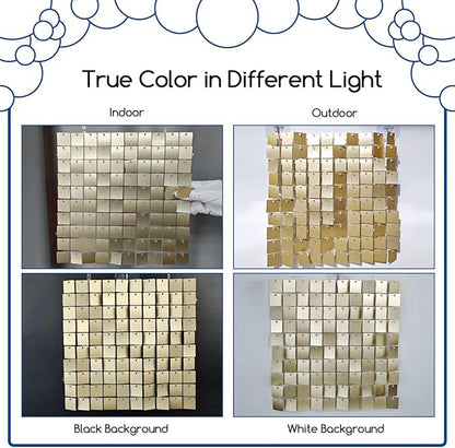COKAOBE Champagne Gold Shimmer Wall Backdrop 24PCS Gold Sequins Backdrop Decoration Panels, Photo Backdrops for Birthday, Anniversary Wedding Engagement Decoration (Champagne Gold)
