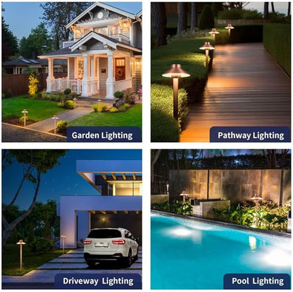 Gardenreet Brass Copper Low Voltage Pathway Lights, Waterproof Landscape Outdoor Path Light, 12V LED Bronze Hat Top Driveway Lamp for Garden Yard House with 3W 270LM 5000K G4 Bulb 6 Pack