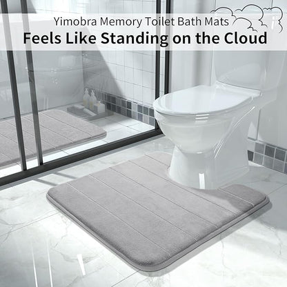 Yimobra Memory Foam Toilet Bath Mat U-Shaped, Soft and Comfortable, Super Water Absorption, Non-Slip, Thick, Machine Wash and Easier to Dry for Bathroom Commode Contour Rug, 24 X 24 Inches, Gray