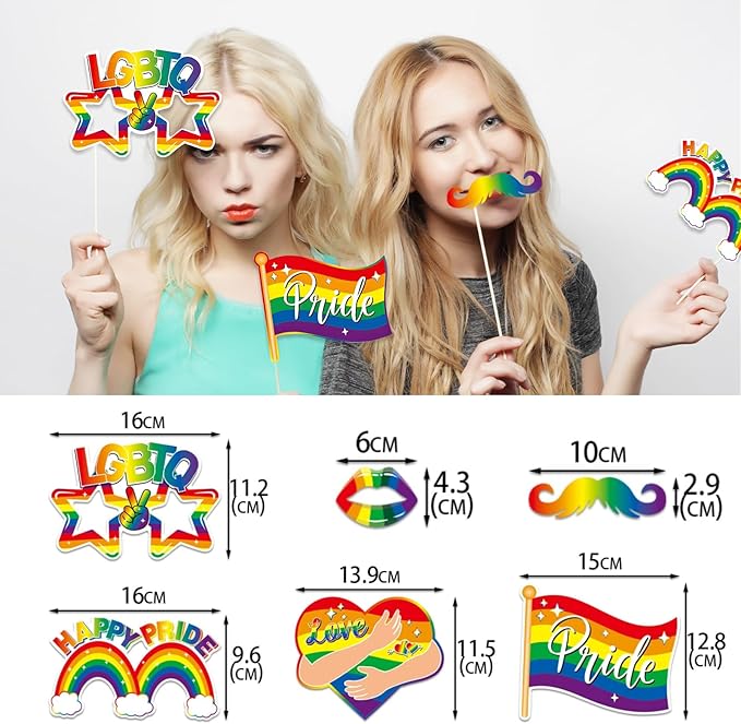 Pride Accessories, Kaluofan 28 PCS LGBTQ Party Photo Booth Props, Rainbow Heart Gay Pride Day and Month Decorations LGBTQ Parade Wedding Celebration Rainbow Friends Party Favor Supplies