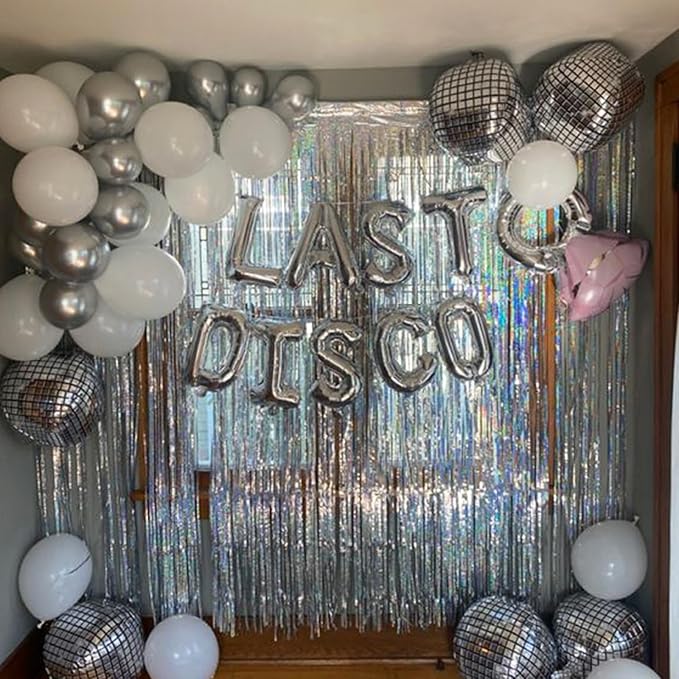 16PCS Disco Ball Balloons, 32in 22in 10in Large 4D Metallic Silver Disco Balloons Foil Balloon for 70s 80s 90s Discos Party Birthday Baby Shower Graduation Party Decorations