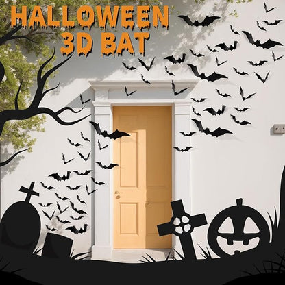 FANDAMEI 140PCS Bats Halloween Decoration, 5 Sizes Bats Wall Decor Party, 3D Bat Wall Decor for Halloween Decorations Indoor Outdoor. Black Sticky Bats Home, Bat Stickers for Window(140PCS)