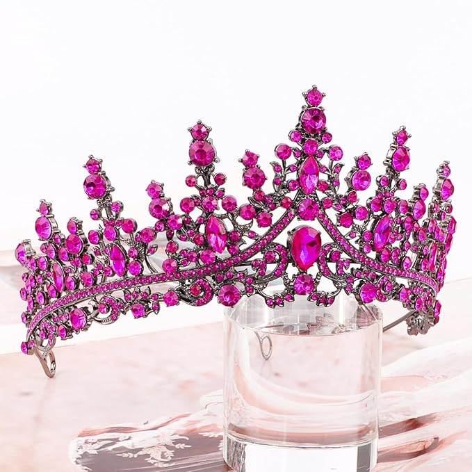 TOBATOBA Tiaras for Women, Hot Pink Tiara Crowns for Women, Wedding Tiara for Bride Queen Crown, Royal Princess Quinceanera Headpieces for Birthday Prom Pageant Halloween Cosplay Accessories