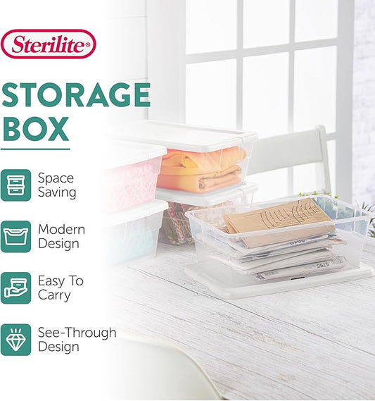 Sterilite 36-Pack 6 Quart Storage Box, Stackable Clear Plastic Bins with Snap-On Lids - Heavy-Duty Organizing Containers for Closet, Bathroom, and Office