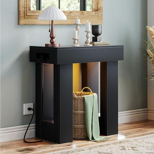 Unikito 32" Entryway Table with Socket and Sensor Light, Narrow Console Table with Storage Behind Couch, Farmhouse Entryway Table for Hallway, Behind the Couch, Living Room, Foyer