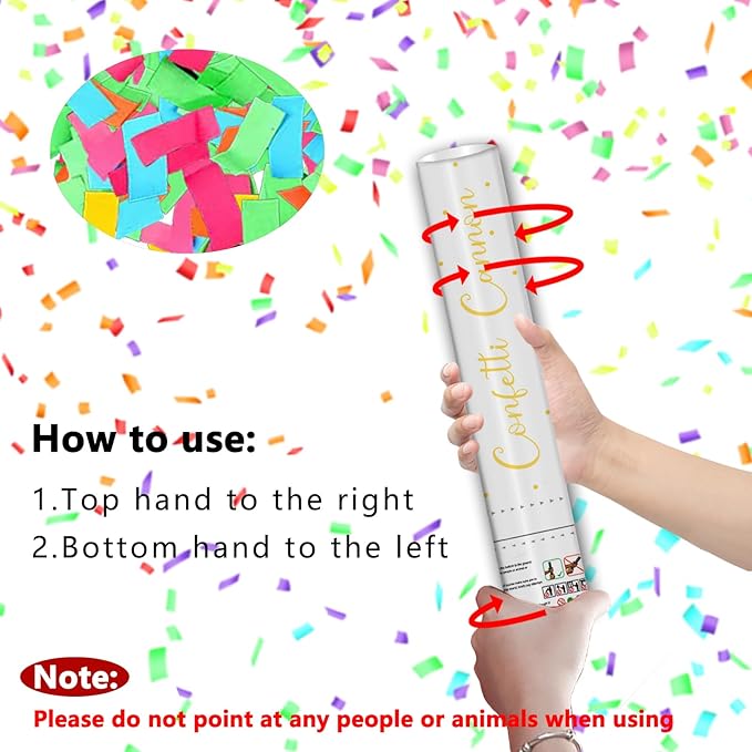 16" Confetti Cannons with Colorful Filling - Party Poppers for Birthday Wedding Graduations Fiesta Christmas New Year Celebrations - Easy to Use, Biodegradable Confetti - Pack of 6
