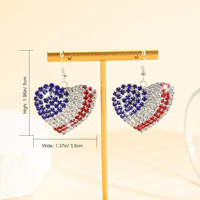 4th of July Independence Day Patriotic Earring for Women American Flag Dangle Earrings Patriotic Red White Blue USA Earring, Pave Crystal Stud