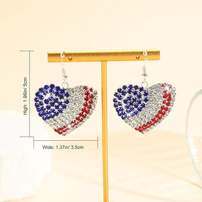 4th of July Independence Day Patriotic Earring for Women American Flag Dangle Earrings Patriotic Red White Blue USA Earring, Pave Crystal Stud
