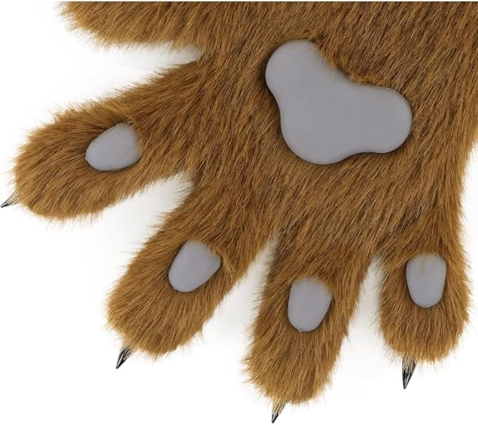 Faux fur wolf paw gloves with non-slip cat pad three-piece set, suitable for cosplay, Christmas, and Halloween party costumes