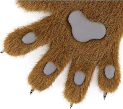 Faux fur wolf paw gloves with non-slip cat pad three-piece set, suitable for cosplay, Christmas, and Halloween party costumes