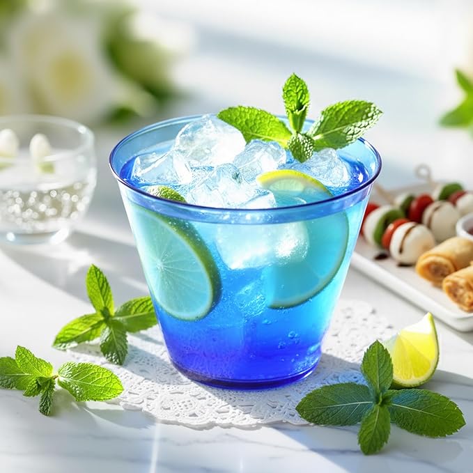 150 Pack Plastic Cups 9 oz Royal Blue Clear Plastic Cups for Cocktail Fancy Disposable Cup for Party Stemless Wine Glasses for Wedding Thanksgiving Christmas Party Graduation