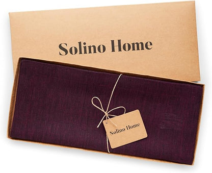 Solino Home Linen Small Table Runner 36 Inches - Athena, 100% Pure Linen Chambray Burgundy Table Runner 14 x 36 Inch Ideal for Dresser and Coffee Tables - Fall, Winter, Thanksgiving, Christmas