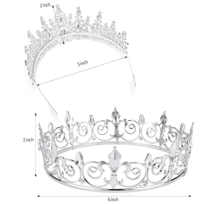 VELSCRUN 2 Pcs Tiara Crown for Men Women, Silver Crowns for Men Metal, King Queen Crown Tiaras, Prince Crown Princess Tiaras for Girls, Birthday Prom Wedding Halloween Party Hair Accessories B