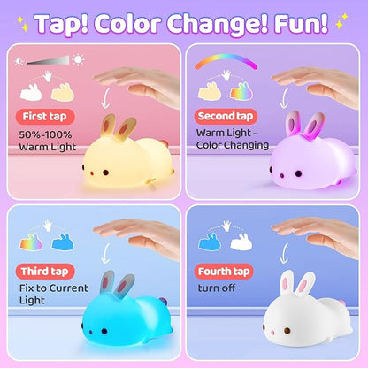 OneFire Night Light for Kids Christmas Gifts for Kids, 16 Colors Bunny Toys Cute Lamp, Soft Silicone Baby Night Light, 1200mAh Portable Dimmable Touch Lamps,Kawaii Room Decor,Christmas Gifts for Teens