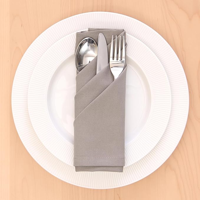 Encasa XO Beige Cloth Napkins Set of 12, 17"x17" | Solid Color Cotton Dinner Napkins | Washable & Reusable Napkins for Dining Table Fall Decoration, Holiday & Christmas Festivals