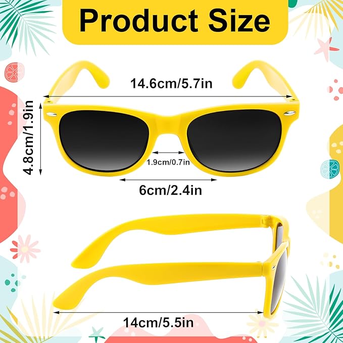 NEBURORA 6 Pack Yellow Neon Sunglasses Bulk Retro Colorful Party Glasses for Adult Men Women Birthday Wedding Summer Beach Pool Party Supplies