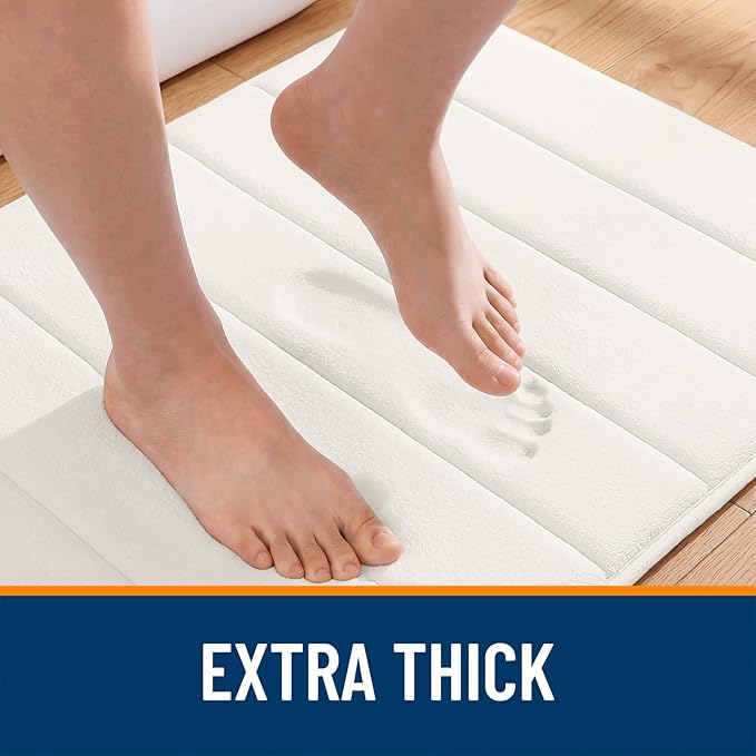 OLANLY Memory Foam Toilet Rugs U Shaped 24x20, Super Soft Absorbent Contour Bath Rugs, Quick Dry, Machine Washable Toilet Mat, Bathmat Floor Carpet, Bathroom Home Decor Accessories, Ivory