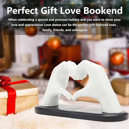 White Bookends, Heavy Duty Bookend Holder Decor, Finger Heart Shaped, Modern Art Sculpture, Bookends Decorative, Boho Decor for Desktop Bedroom Study Room(White)