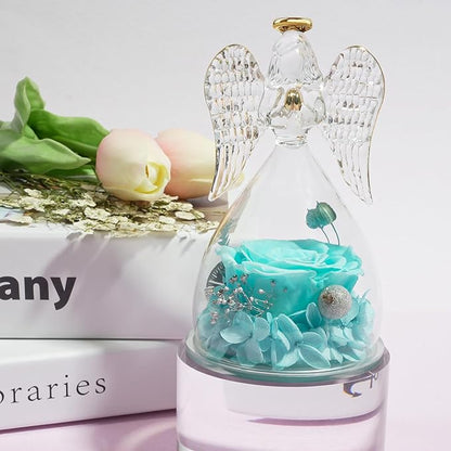 Miofula Preserved Flower Rose Birthday Gifts for Mom, Angel Figurines with Forever Real Rose Gifts for Her Mom Grandma, Angels Gifts for Mothers Day Christmas Anniversary Thanksgiving Birthday Gifts