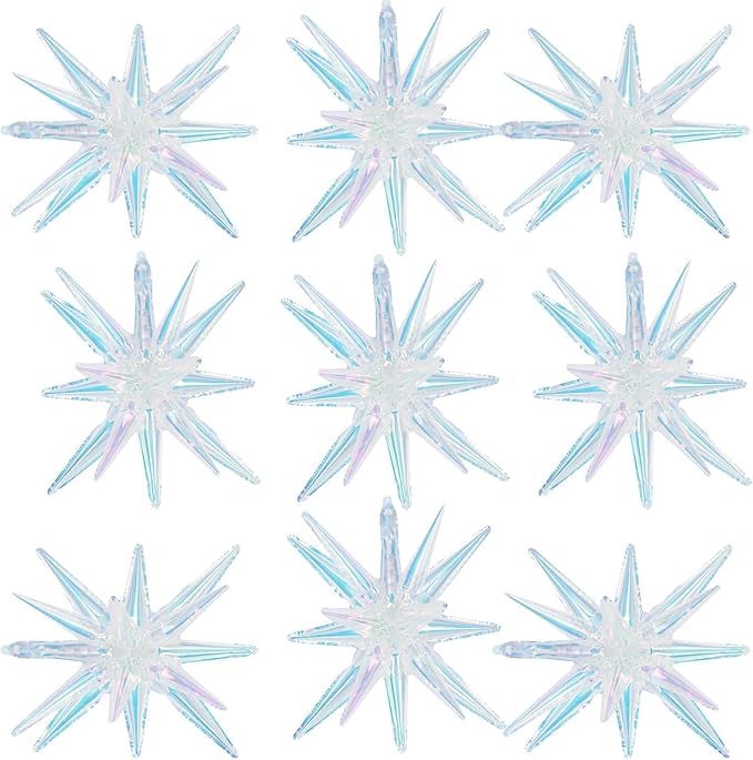 Iridescent Star Balloons,9Pcs 22Inch Iridescent Clear Explosion Spike Cone Helium Polyester Film Star Foil Balloons for Birthday Anniversary Baby Shower Wedding Disco Party Decorations