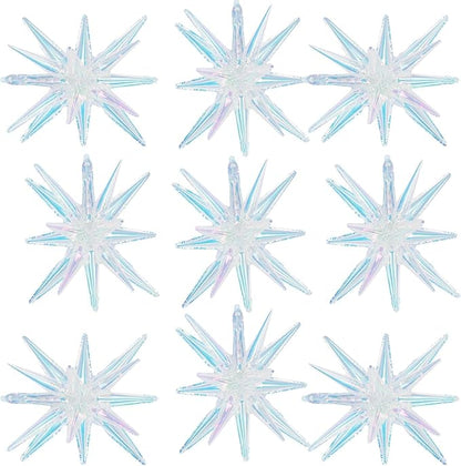 Iridescent Star Balloons,9Pcs 22Inch Iridescent Clear Explosion Spike Cone Helium Polyester Film Star Foil Balloons for Birthday Anniversary Baby Shower Wedding Disco Party Decorations