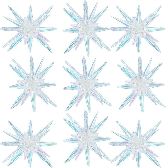 Iridescent Star Balloons,9Pcs 22Inch Iridescent Clear Explosion Spike Cone Helium Polyester Film Star Foil Balloons for Birthday Anniversary Baby Shower Wedding Disco Party Decorations