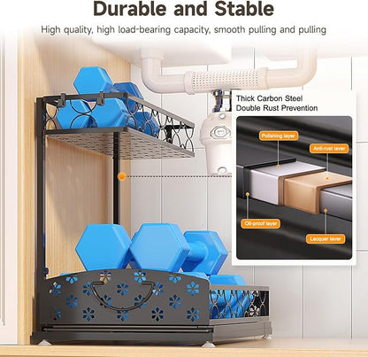 3 Pack Under Sink Organizers, 2-Tier Multi-Use Kitchen and Bathroom Organizers and Storage with Sliding Drawers, Bathroom Cabinet Organizer (Metal, 2 Pack)