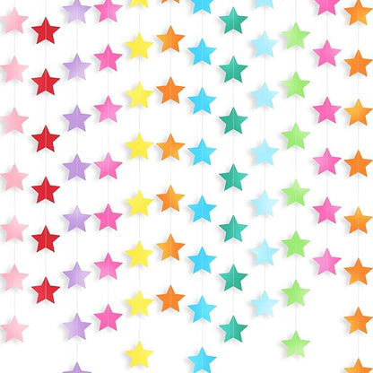 Patelai Glitter Star Garland Banner Christmas Decor 130 Feet Star Hanging Bunting Banner Twinkle Backdrop for Homecoming Classroom Wedding Birthday Halloween Party Supplies(Rainbow)