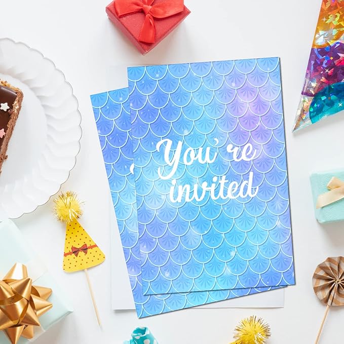 Soiceu Cute Little Mermaid 1st Birthday Party Invitations with Envelopes Set of 20 Girl Oneder the Sea Mermaid 1 Year Old First Birthday Party Invites Fill in Blank