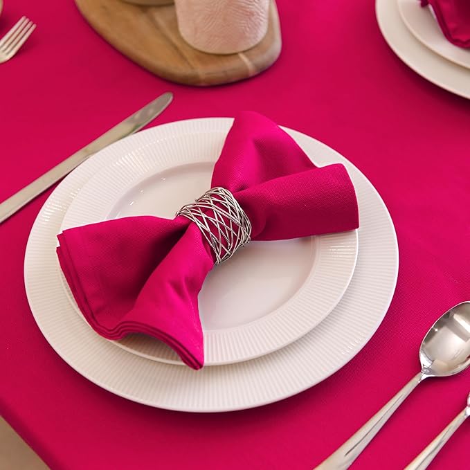 Encasa XO Hot Pink Cloth Napkins Set of 12, 17"x17" | Solid Color Cotton Dinner Napkins | Washable & Reusable Napkins for Dining Table Fall Decoration, Holiday & Christmas Festivals