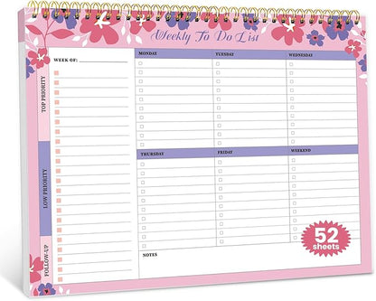 Weekly To Do List Notepad with 52 Undated Sheets（8.5"×11"）- Undated Weekly Planner Notepad for Office Desk Accessories and Supplies - Petal Pink