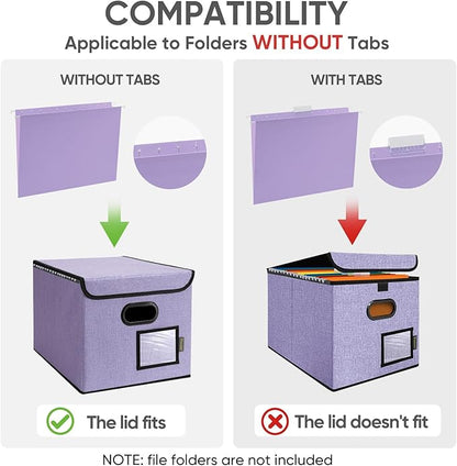 BALEINE File Organizer Box with Lid, Collapsible File Folder Organizer with Plastic Slide, Hanging File Folder Box for Office Document Storage (1 Pack, Purple)